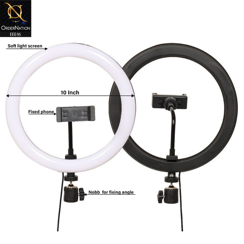 26 CM Camera LED Ring Fill Light 10 Inch DX-260 With Phone Holder - Black