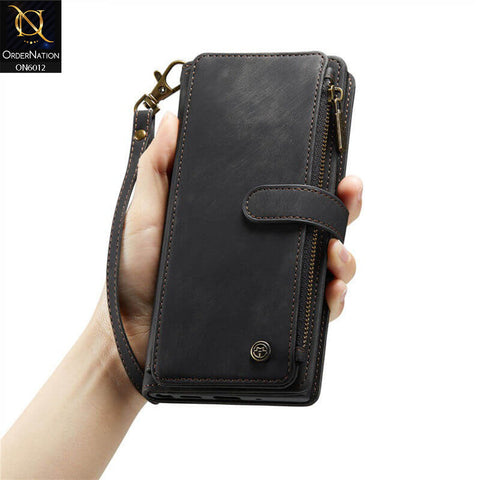 Samsung Galaxy S24 Ultra Cover - Black - CaseMe Premium Leather Zipper Wallet kickstand Case with Wrist Strap