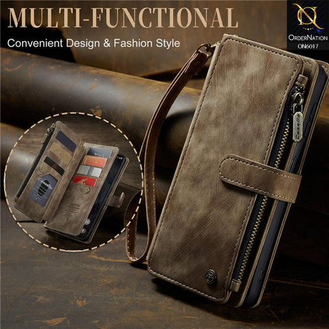 Samsung Galaxy Z Fold 4 5G Cover - Coffee - CaseMe Premium Leather Zipper Wallet kickstand Case with Wrist Strap