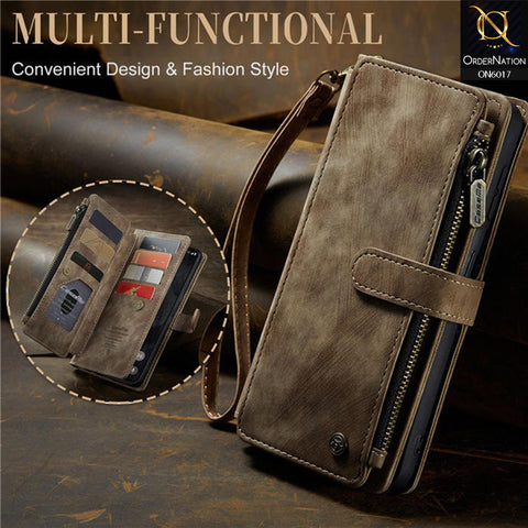 Samsung Galaxy Z Fold 5 5G Cover - Coffee - CaseMe Premium Leather Zipper Wallet kickstand Case with Wrist Strap