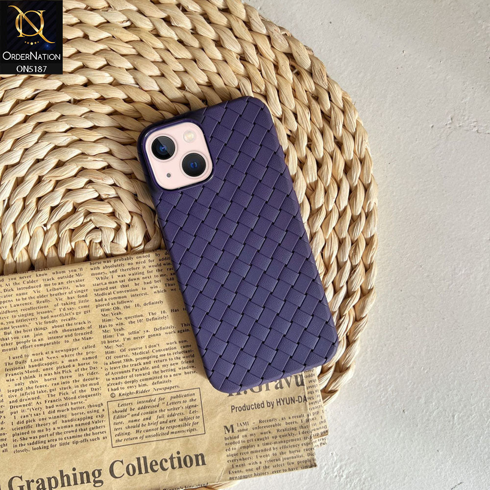 iPhone 13 Cover - Deep Purple - New Woven Design Leather Feel Soft TPU Case