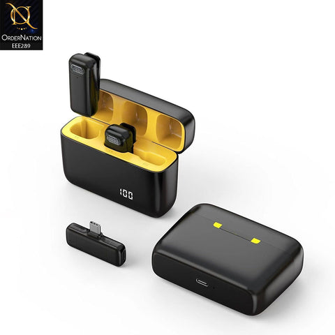 K6 Type-C Portable ANC Dual Wireless Lavalier Microphone With Charging Case - Black