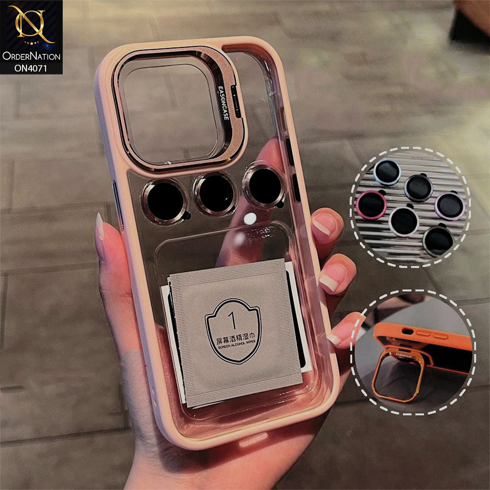 iPhone 15 Pro Max - Light Peach - Easoncase PC Hard Clear Case Flip Camera Cover Soft TPU Bumper Case with Built-in Camera Stand