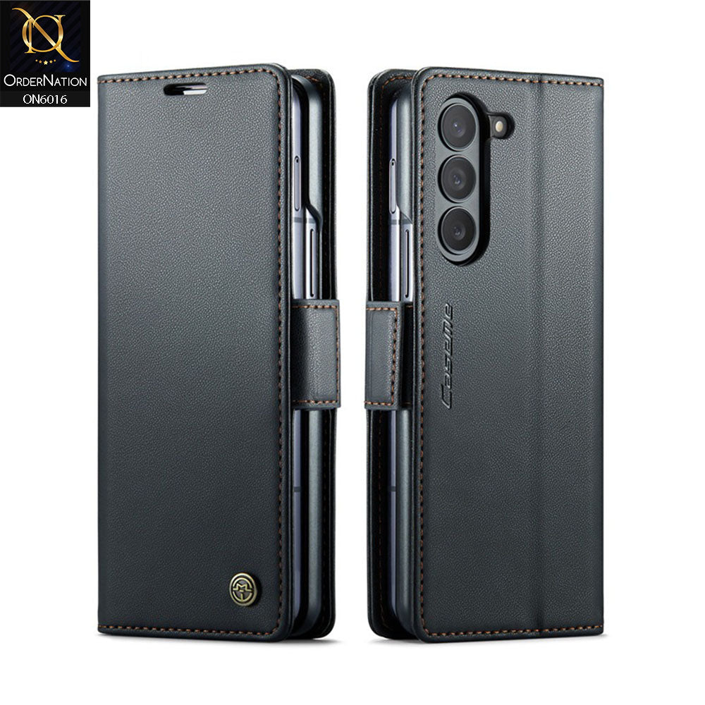 Samsung Galaxy Z Fold 5 5G Cover - Black -   CaseMe Classic Leather Wallet RFID Blocking Magnetic Buckle Flip Book Case