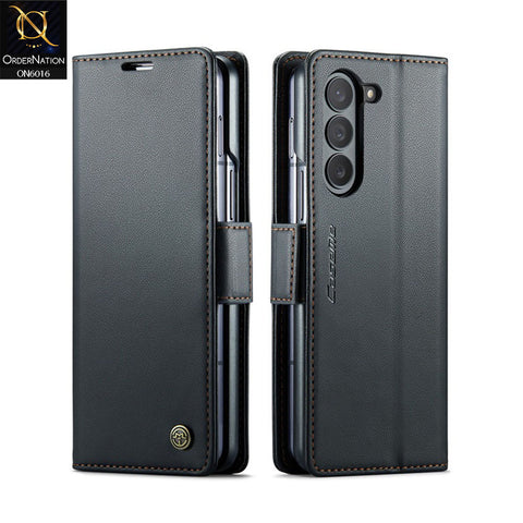 Samsung Galaxy Z Fold 5 5G Cover - Black -   CaseMe Classic Leather Wallet RFID Blocking Magnetic Buckle Flip Book Case