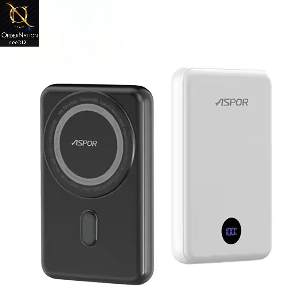 Aspor A385 10000 mAh 20W Magsafe PowerBank (Wireless: 15W & Type C: 20W) - Black