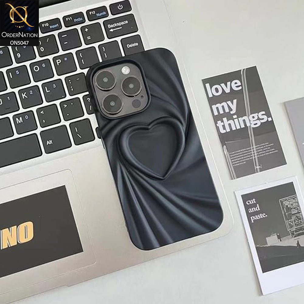 iPhone 12 Pro Max Cover - Black - 3D Heart Wrinkle Fold Design Soft Silicon Case