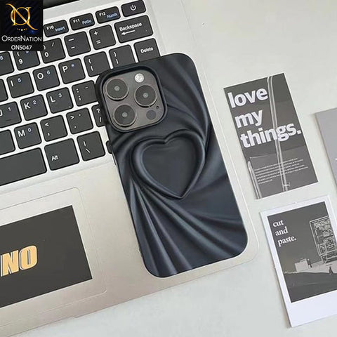 iPhone 15 Pro Max Cover - Black - 3D Heart Wrinkle Fold Design Soft Silicon Case