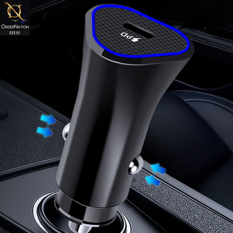 25W PD Type-C Adaptive Fast Car Charger With Type-C to C Cable - Black