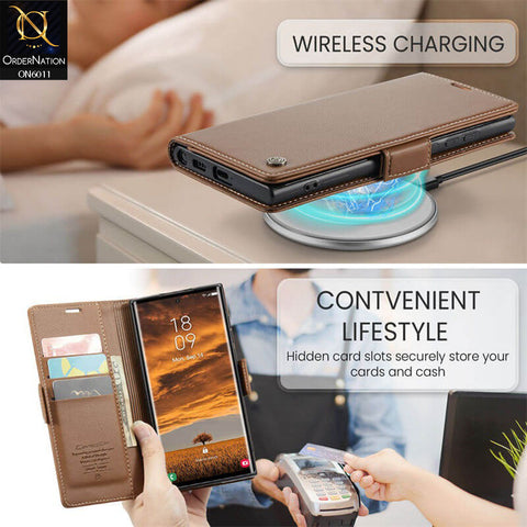 Samsung Galaxy S24 Ultra Cover - Brown - CaseMe Classic Leather Wallet RFID Blocking Magnetic Buckle Flip Book Case