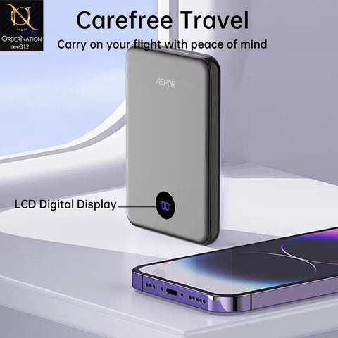 Aspor A385 10000 mAh 20W Magsafe PowerBank (Wireless: 15W & Type C: 20W) - Black