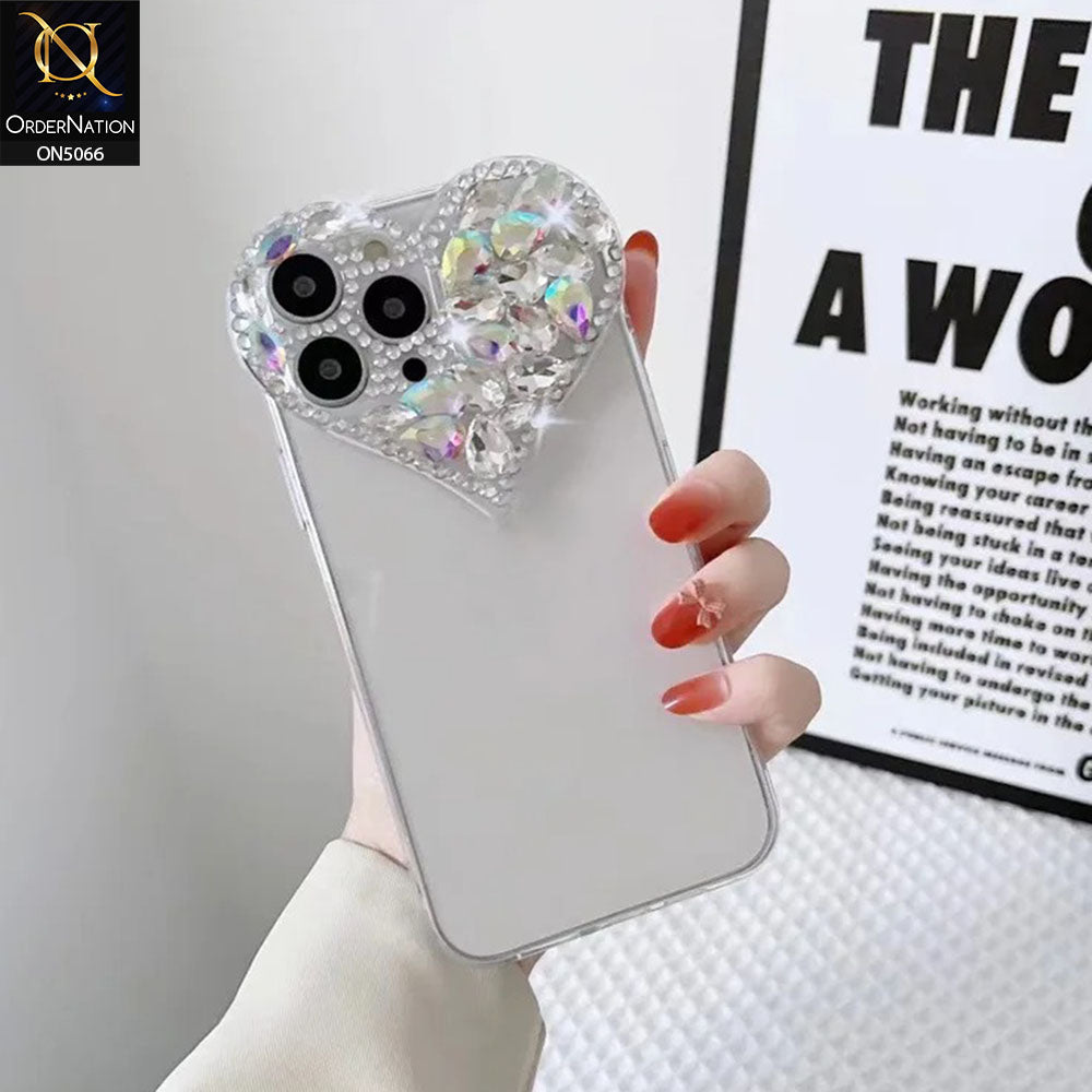 iPhone 14 Pro Max Cover - Transparent - Bling Rhinestones 3D Heart Candy Colour Shiny Soft TPU Case