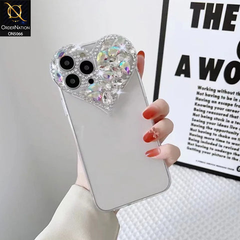 iPhone 14 Pro Max Cover - Transparent - Bling Rhinestones 3D Heart Candy Colour Shiny Soft TPU Case