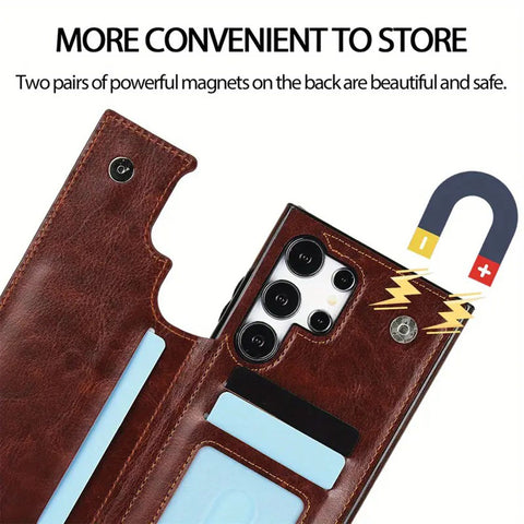 Samsung Galaxy S21 5G Cover - Brown - Luxury PU Leather Card Holder Wallet Soft Case