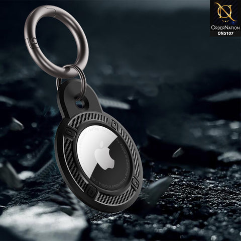 Apple Airtag Cover - Navy Blue - Carbon Fiber Texture Round Keychain Holder Anti Lost Shockproof Protective Case (Apple Tag Not Included)