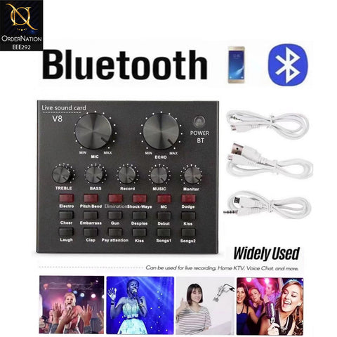 V8 Podcast Mic Set With Live Sound Card,Condenser Microphone With Rechargeable 12 Kinds Of Auxiliary Background For Karaoke Singing, Youtube Recording Mic - Black