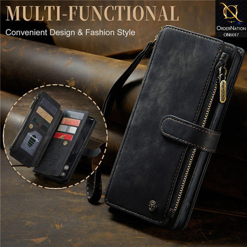 Samsung Galaxy Z Fold 5 5G Cover - Black - CaseMe Premium Leather Zipper Wallet kickstand Case with Wrist Strap