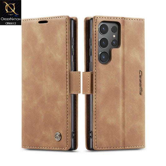 Samsung Galaxy S24 Ultra Cover - Brown - CaseMe Luxury Retro Suede Leather Wallet Flip Book Case