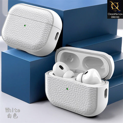 Apple Airpods Pro 2 Cover - White - New Style Premium Leather Texture ShockProof Protective Case Compatible with Apple Airpods Pro 2