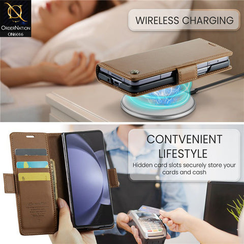 Samsung Galaxy Z Fold 5 5G Cover - Brown - CaseMe Classic Leather Wallet RFID Blocking Magnetic Buckle Flip Book Case