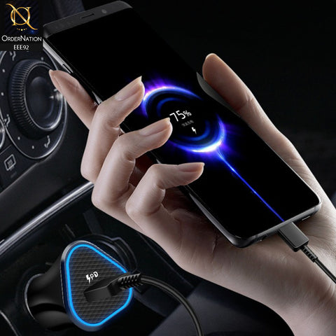 25W PD Type-C Adaptive Fast Car Charger With Type-C to C Cable - Black