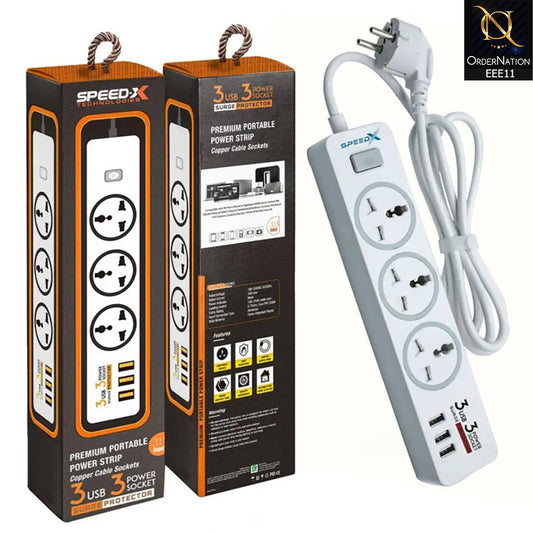 Power Socket Premium Portable Power Strip 4socket+3usb Port 403pu Speed-X lead - White