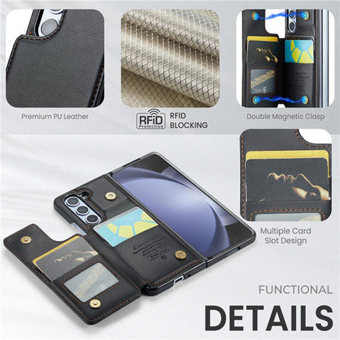 Samsung Galaxy Z Fold 5 5G Cover - Black - CaseMe Premium Leather RFID Blocking Card Holder Case