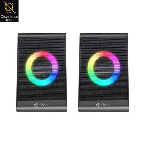 Kisonli X12 Multimedia PC USB Speaker With Colorful RGB Lights - Black