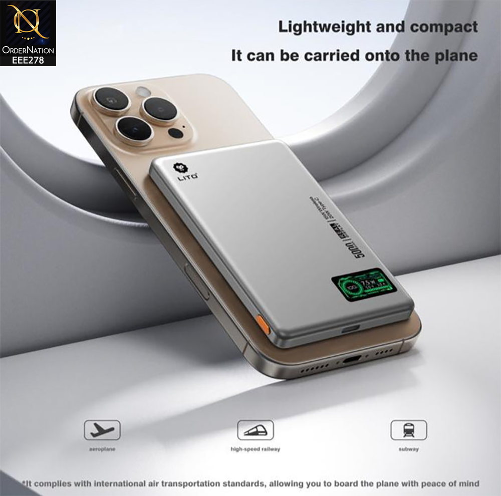 LITO WIRELESS POWER BANK (15W) Magnetic Magsafe 10000mah 20W Power Bank - Silver