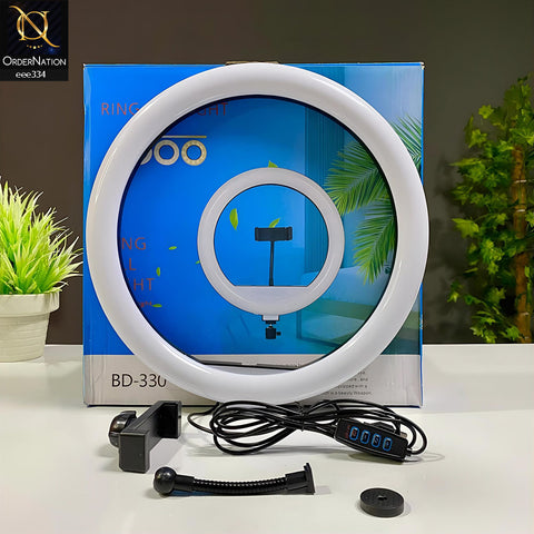 Selfie Ring Light 33CM BD330 – Professional LED Ring Light for Makeup, Photography & Video Recording - Black