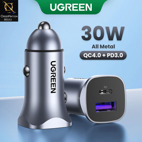UGREEN - 45278 30W  Fast Car Charger Adapter Dual Interface High Quality Charger - Gray
