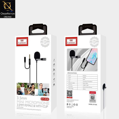 Earldom E38 Mini Microphone 3.5mm Female & With Clip - Black