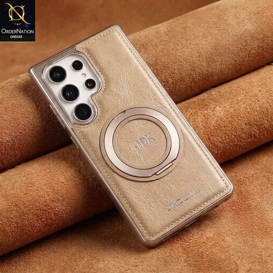 Samsung Galaxy S25 Ultra Cover - Gray - New Jinduka Premium Leather Case With Metal Kick Stand And Wireless Charging Option