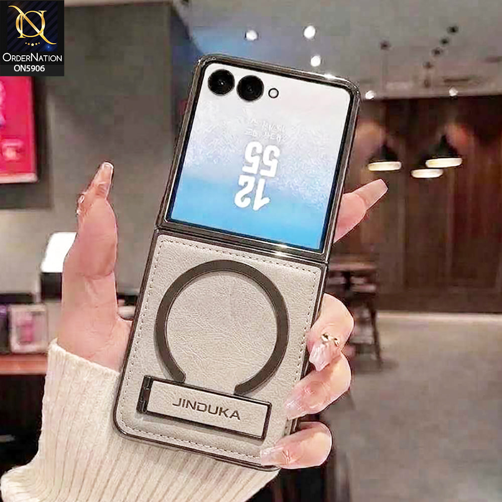 Samsung Galaxy Z Flip 7 Cover -Gray - JINDUKA - New High Grade Quality Leather Textured Case with Magnetic and Kickstand