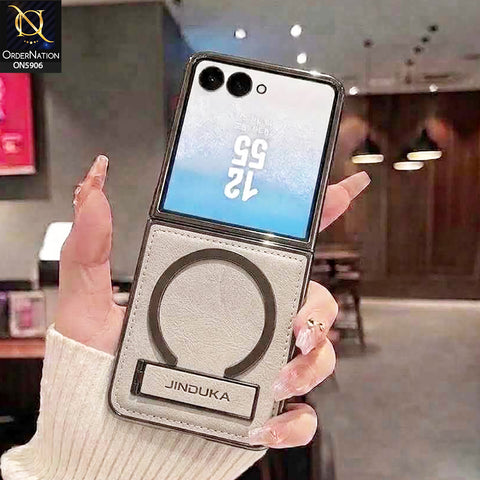 Samsung Galaxy Z Flip 7 Cover -Gray - JINDUKA - New High Grade Quality Leather Textured Case with Magnetic and Kickstand