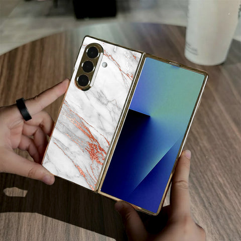 Samsung Galaxy Z Fold 7 - White Marble Series - HQ Premium Shine Durable Golden Electroplate Case