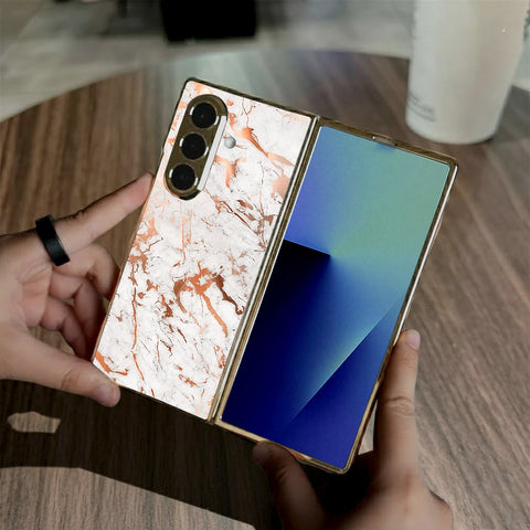 Samsung Galaxy Z Fold 7 - White Marble Series 2 - HQ Premium Shine Durable Golden Electroplate Case