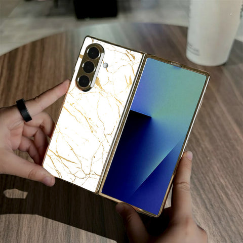 Samsung Galaxy Z Fold 7 - White Marble Series 2 - HQ Premium Shine Durable Golden Electroplate Case