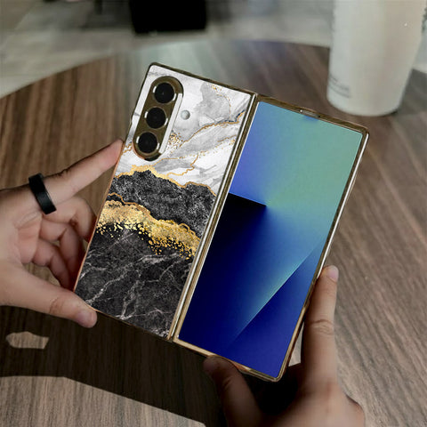 Samsung Galaxy Z Fold 7 - Colorful Marble Series - HQ Premium Shine Durable Golden Electroplate Case