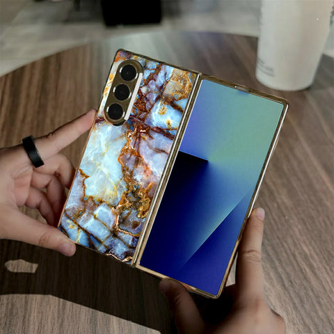 Samsung Galaxy Z Fold 7 - Colorful Marble Series - HQ Premium Shine Durable Golden Electroplate Case