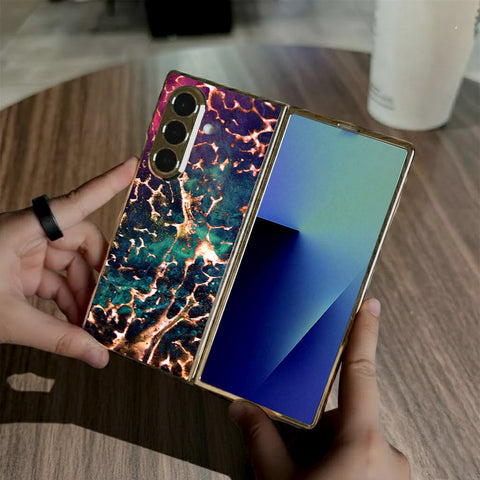 Samsung Galaxy Z Fold 7 - Colorful Marble Series - HQ Premium Shine Durable Golden Electroplate Case