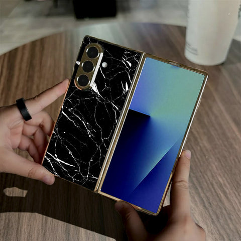 Samsung Galaxy Z Fold 7 - Black Marble Series - HQ Premium Shine Durable Golden Electroplate Case