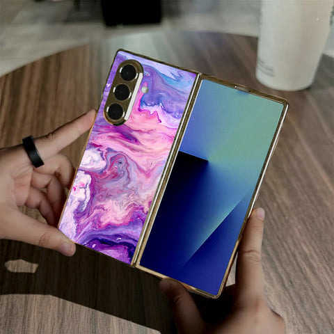 Samsung Galaxy Z Fold 7 - Colorful Marble Series - HQ Premium Shine Durable Golden Electroplate Case
