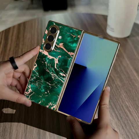 Samsung Galaxy Z Fold 7 - Colorful Marble Series - HQ Premium Shine Durable Golden Electroplate Case