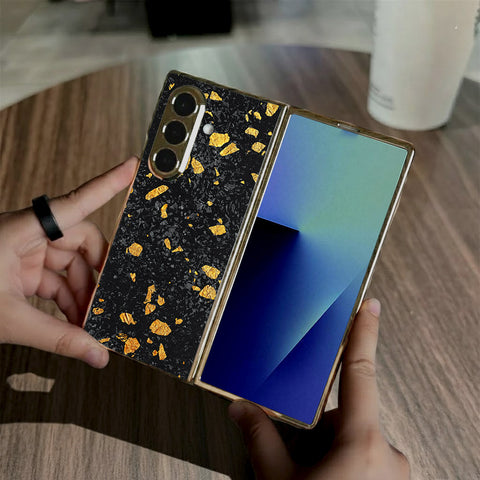 Samsung Galaxy Z Fold 7 - Black Marble Series - HQ Premium Shine Durable Golden Electroplate Case