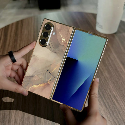 Samsung Galaxy Z Fold 7 - Mystic Marble Series - HQ Premium Shine Durable Golden Electroplate Case