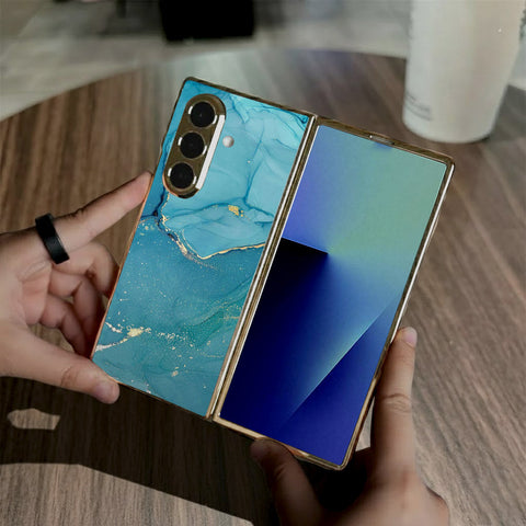 Samsung Galaxy Z Fold 7 - Mystic Marble Series - HQ Premium Shine Durable Golden Electroplate Case