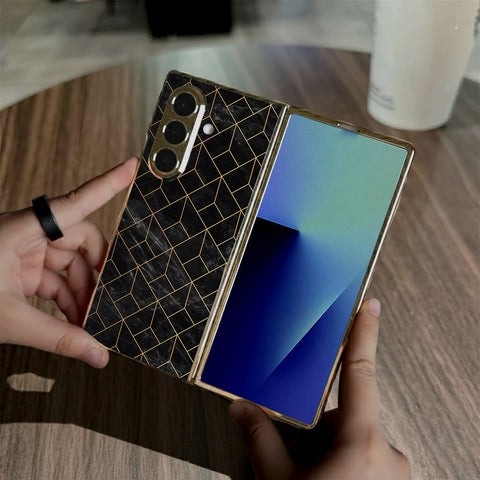Samsung Galaxy Z Fold 7 - Black Marble Series - HQ Premium Shine Durable Golden Electroplate Case