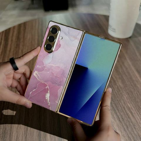 Samsung Galaxy Z Fold 7 - Mystic Marble Series - HQ Premium Shine Durable Golden Electroplate Case