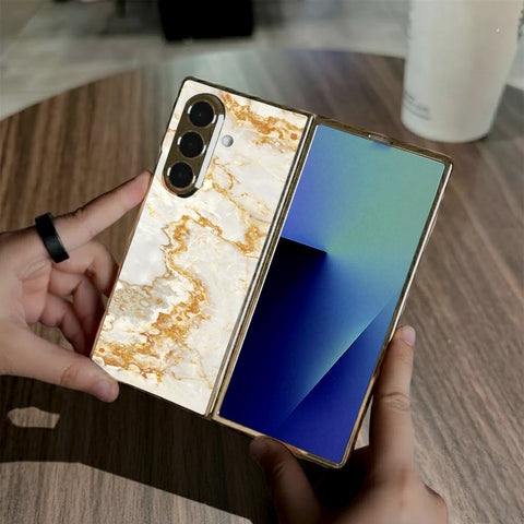 Samsung Galaxy Z Fold 7 - Mystic Marble Series - HQ Premium Shine Durable Golden Electroplate Case